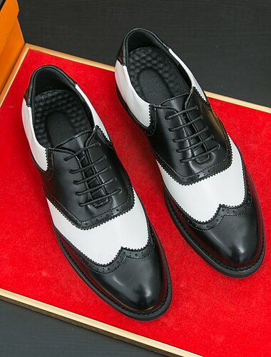  Herresko med tofarvet wingtip-brogue-sål i hvid og brun, Gatsby-inspirerede vintage-lædersko til tilskuere til fester, bryllupper og formelle jazzarrangementer i 1920'erne