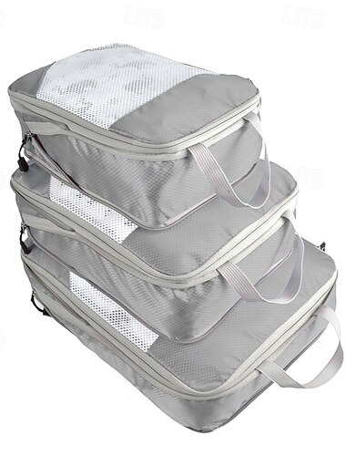  Conjunto de cubos de embalagem de compressão de 3 peças para armazenamento e organizador de bagagem de viagem, conjunto de bolsas de armazenamento expansíveis com zíper de malha