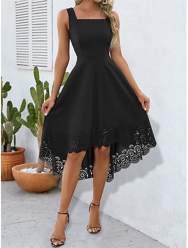  Dames Mini-jurk Afstudeerjurk Feestjurk Zomerjurk Slipdress Elegant Modieus Feest Bruiloft gast Cocktailparty Normale pasvorm Effen Mouwloos Spaghettibandjes Zwart Wijn Zomer