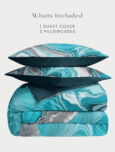  Marmor-Print Bettwäsche Set in voller Größe Bettwaren Set Bettbezug Weiche leichte Steppdecke mit 2 Kissenbezügen für Sommer Frühling