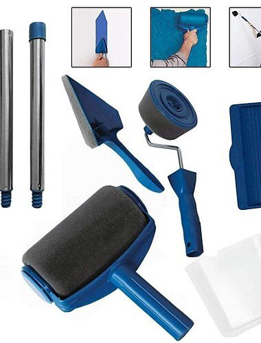  Farbrollerpinsel Malergriffwerkzeug, Wandmalergriffwerkzeug mit Farbläuferpinsel, Wanddruckpinsel, 3 Verlängerungsstangen, Druckpinselablage, Griff beflockter Kantenschneiderraum für Wände und Decke