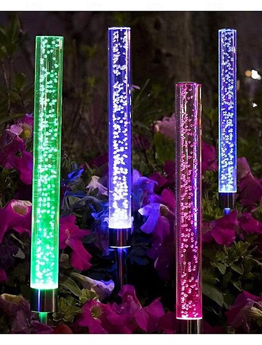  Solarlicht für Außenwege, Terrassenbeleuchtung, 2er-Pack Solarröhrenlichter, Solar-Acryl-Blasenlicht, wasserdicht, RGB-Farbwechsel-Solar-Erdspießlicht