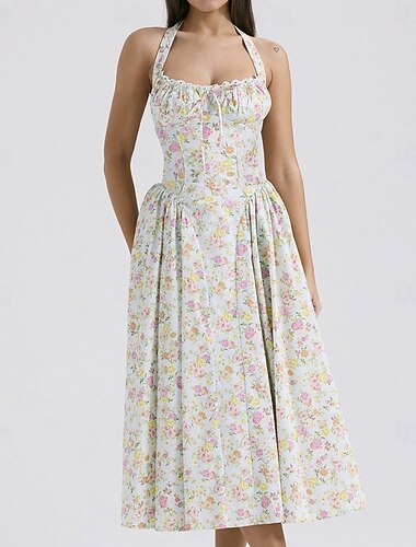  Retro / vintage Middelalderkostumer Renæssance Middag Kjoler Flare kjole Grime Regency inspireret Blomstret Udklædning Dame Maskerade Bryllup Ferierejse Afslappet / Hverdag Voksne Kjole Sommer