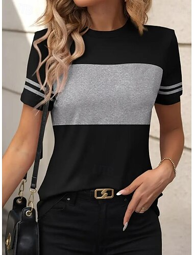 Dames T-shirt Gestreept Casual Korte mouw Ronde hals Normale tops Dagelijks Uitgaan Weekend Afdrukken Zwart Wit Zomer
