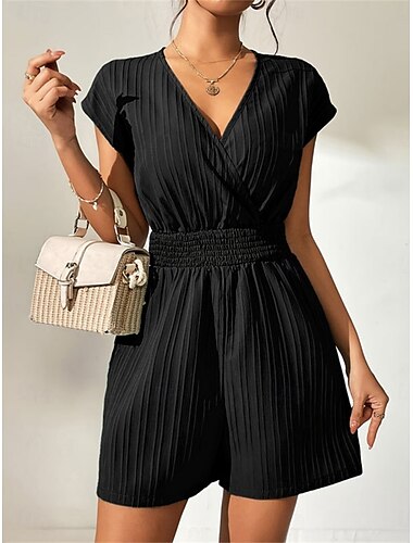  Mujer Normal Mono Ropa de calle Color sólido Manga Corta Escote en Pico Calle Diario Ajuste regular Negro Azul Marino Verde Trébol Verano