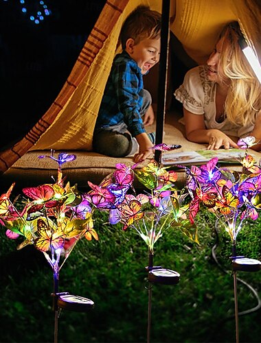  2 stuks buitenzonnesimulatie vlindergronden plug-in verlichting binnenplaats tuin park gazon pad bruiloft festival feest camping sfeer decoratieve verlichting