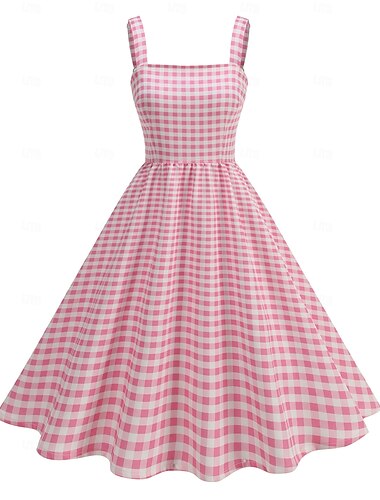  1950s Retro Antiguo Rockabilly Vestidos Vestido swing A Cuadros / Guingán Disfraz Mujer Carnaval Mascarada Ropa Cotidiana Despedida de Soltera Adulto Vestido Vestidos de fiesta