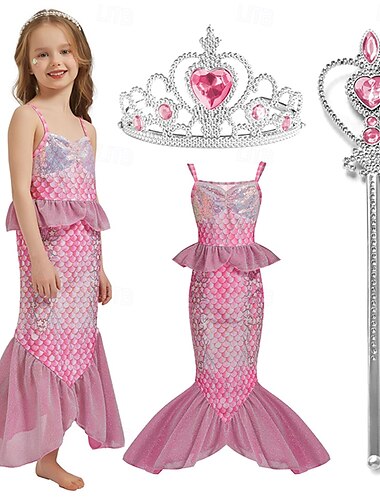  Die kleine Meerjungfrau Kleine Meerjungfrau Prinzessin Meerjungfrau Kleid Themenparty-Kostüm Cosplay Film Cosplay for Mädchen Kinder Karneval Maskerade Party Ferien
