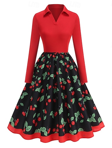  Retró 1950-es Rockabilly Ruhák Swing ruha Cseresznye Női Farsang Álarcos mulatság Hétköznapi viselet Felnőttek Ruha Hazatérő ruhák