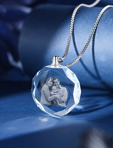  Collier cristal 2D personnalisé - Meilleur cadeau pour maman - Pendentif gravé avec photo personnalisée cadeau commémoratif significatif pour épouse grands-parents famille amis petite amie