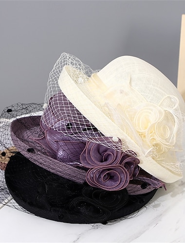  Hatter Organza Solhatt Ferie Te-selskap Hesteveddeløp Cocktail Elegant Vintage Søt Med Blomsterhodepryd Hodeplagg