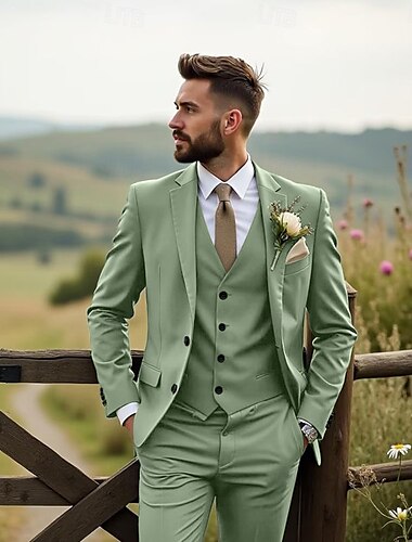  Hochzeitsanzüge für Herren Geschäft schwarz salbeigrün modisch formell Sommer einfarbig Standard Fit 3-teilig eintönig Zwei-Knöpfe