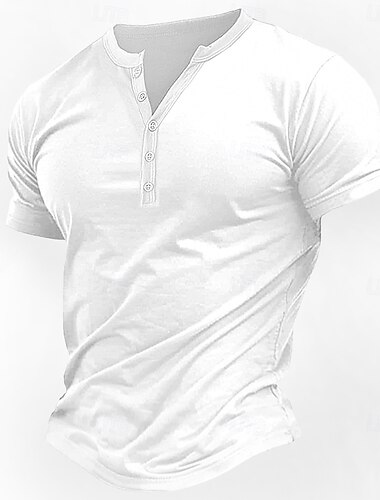  Homens Camiseta Camisa Henley T-shirt Manga Curta Tecido Moda Básico Botões Decote V Férias Rua Para Noite Verão Branco Azul Marinha Marron Camiseta Henley
