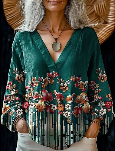  Damen Bluse Blumen Grafik Stilvoll Strand Kurzarm V Ausschnitt Normale Oberteile Täglich Druck Rosa Leicht Braun Braun Grün Sommer Frühling