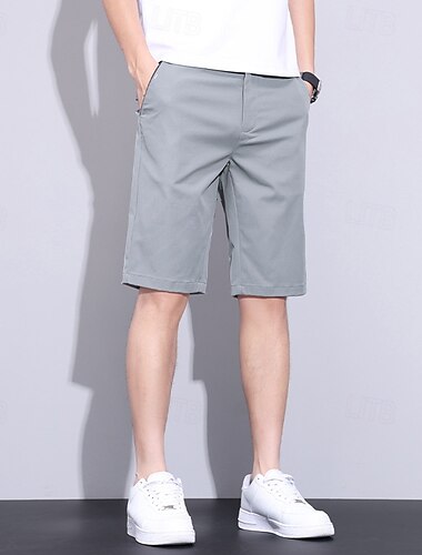  Herren Shorts Schicke Shorts Bermudashorts Freizeitshorts Tasche Elastischer Bund Gerader Schnitt Einfach Atmungsaktiv Bügelfrei Knielang Büro Geschäft Täglich Mode Streetwear Schwarz Khaki