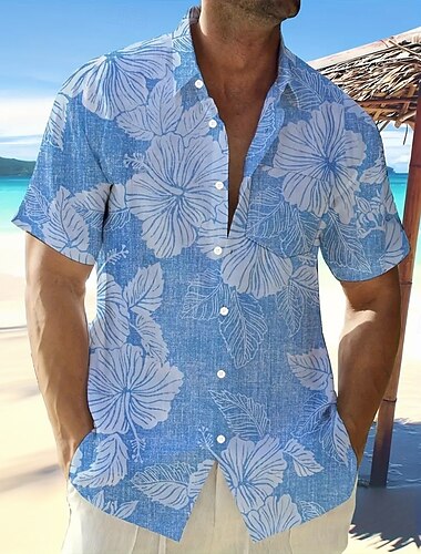  Herren Blumenmuster Tropische Blumen Hemd Hawaiihemd Sommerhemd Knopfhemd Kurzarm Hawaiianisch Resort Urlaub Festtage Strandbekleidung Sommer Umlegekragen 3D-Druck Hemden mit Kragen Eine Tasche vorne