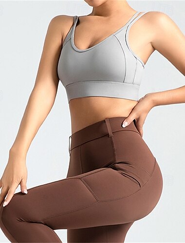  Damen Leichter Halt Sport-BH Lauf-BH Offener Rücken Überkreuzter Rücken BH-Top Gepolstert Fitness Freizeitsport Laufen Atmungsaktiv Leicht Weich Spandex Schwarz Leicht Grün Hellgrau Einfarbig