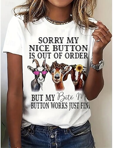  Damen T Shirt Sommeroberteile Tiermotiv Buchstabe Klassisch Lässig Kurzarm Rundhalsausschnitt Crop Tops Täglich Wochenende Druck Weiß Sommer Frühling Herbst
