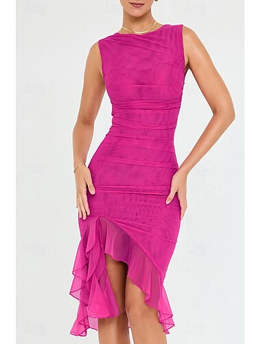  Damen Midikleid Abschlusskleid Cocktailkleid Kleid für Hochzeitsgäste Etui-Kleid Mode Modern Outdoor Abschlussfeier Teegesellschaft Normale Passform Einfach Ärmellos Rundhalsausschnitt Schwarz