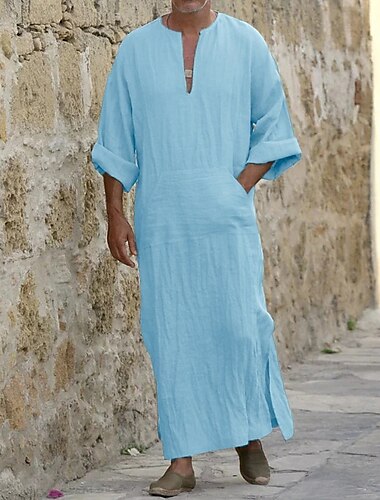  Hombre Ropa de salón Bata de noche Camisa de dormir Plano Elegante Confort Batas tipo kimono Hogar Diario Poliéster Transpirable Escote Chino Manga Corta Verano Blanco Azul Marino