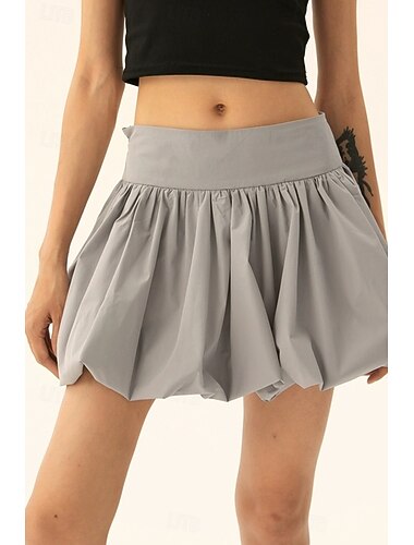  Per donna Gonna Mini-gonna Moda Mini Vita media Gonne Semplice Arricciato Micro-elastico Vacanza Streetwear Nero Rosa Cammello Grigio Estate Poliestere