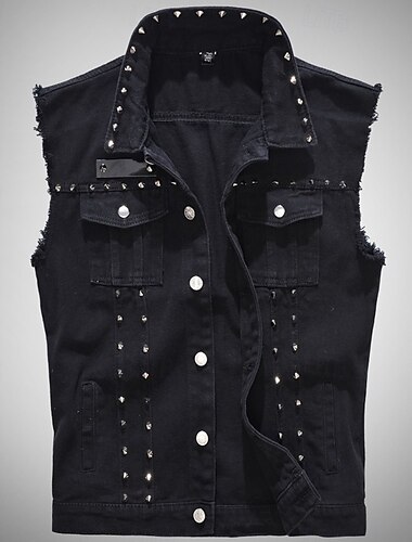  Rétro Vintage Punk & Gothique Années 1980 Gilet de moto Gilet en jean Pop Star Bascule Rivet Couleur Unie Femmes Mascarade Soirée Adulte Gilet Printemps & Été
