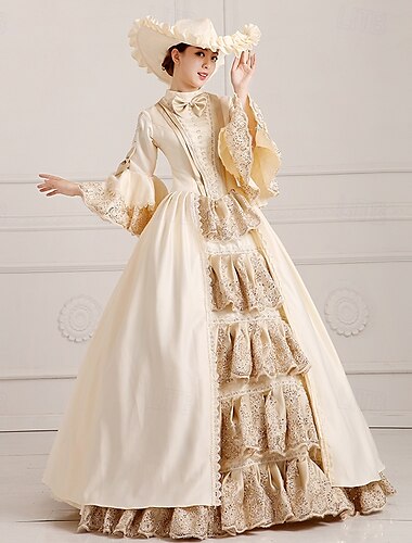  Vintage Rococò Rinascimento Maxi Vestito A sbuffo Principessa regina Elisabetta Pieghettato Con Volant Principessa Collo quadrato Normale Per donna Halloween Carnevale Mascherata Performance Feste