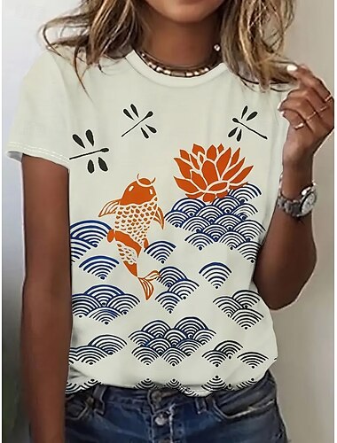  Women's T Shirt Summer Tops Graphic Classic Casual Short Sleeve Crew Neck Crop Tops Daily Weekend Print Rainbow Summer Spring Fall