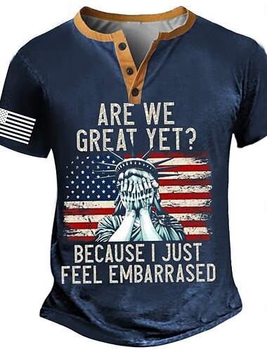  Herren Freiheitsstatue T Shirt Henley Hemd Kurzarm Designer Retro Vintage Straße Lässig Täglich Sommer Frühling Armee-Grün Schwarz Marineblau Henley Henley T-Shirt