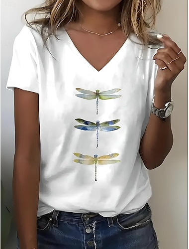  Blouse femme Pâques animal lettre décontractée à manches courtes col en V t-shirts réguliers quotidiens sorties plage imprimé blanc été