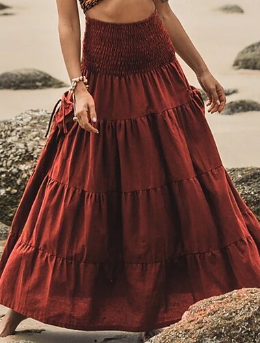  Retro Vintage Mittelalterlich Renaissance Maxi Rock Ren Faire Wikinger Elfen Elastischer Bund Regentschaft inspiriert Einfarbig Damen Fantasie Maskerade Urlaub Alltagstauglich LARP Erwachsene Rock