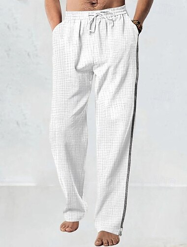  Hombre Pantalones de lino Pantalones Pantalones de verano Pantalones de playa Correa Cintura elástica Pierna recta Plano Comodidad Transpirable Longitud total Casual Diario Festivos Moda Estilo