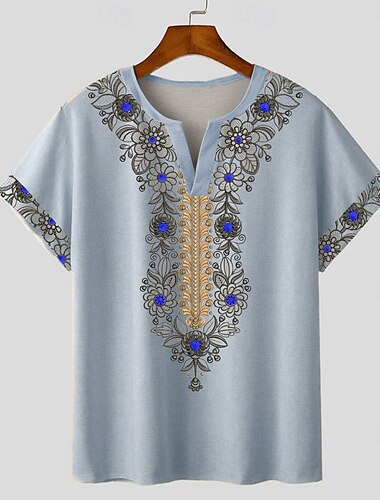  Herren Bandana-Print T-Shirt Kurzarm T-Shirt 3D-Druck V Ausschnitt Hemd Designer Boho Urlaub Täglich Hellblau Rosa Grau Sommer Frühling Bekleidung Normal S M L XL XXL XXXL