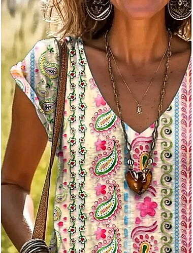  Damen Trägertop Boho Blumen Grafik Paisley Bohemia Vintage Lässig Ärmellos Rundhals Reguläre Oberteile Alltag Wochenende Urlaub Druck Rosa Sommer
