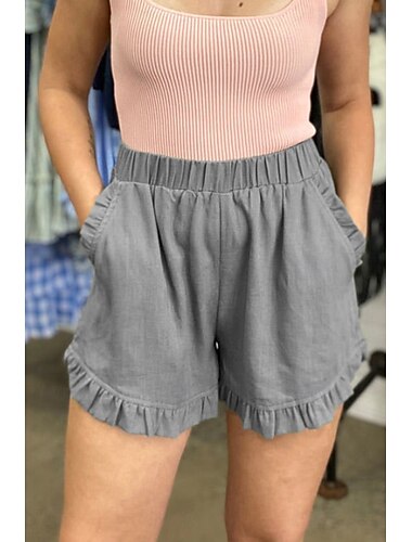  Damen Leinen-inspirierte Shorts Shorts Stoffhosen Mode Lässig Kurz Natürliche Taille Einfach Tasche Elastischer Bund Außenbereich Bequem Straße Ausgehen Beige Wein Grau Marinenblau Sommer Normale
