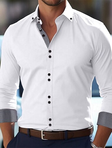  Herr Skjorta Button Down skjorta Skrynkbeständig Bröllop Utomhus Ljusblå Svart Vit Rosa Långärmad Nedvikt Sommar Vår Kläder