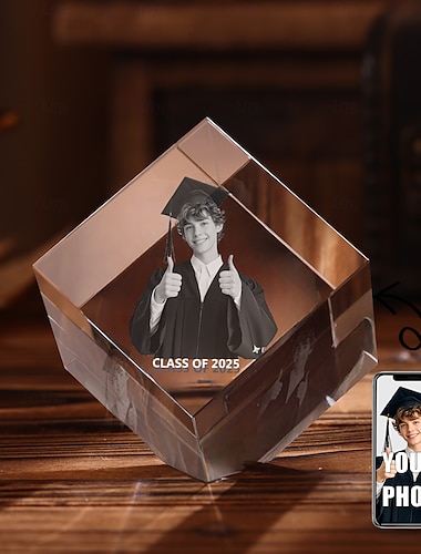  gepersonaliseerd afstudeercadeau op maat 3d gegraveerde kristallen foto klas van 2025 afgestudeerde inspirerende geschenken rechthoekige holografische laserfotodecoratie