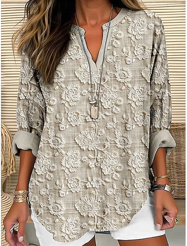  Chemise Femme Impression 3D Graphique Floral Vintage Tropical Hawaïen Manches Longues Col en V Hauts Réguliers Quotidien Vacances Plage Imprimé Blanc Jaune Rose Bleu Kaki Été Printemps