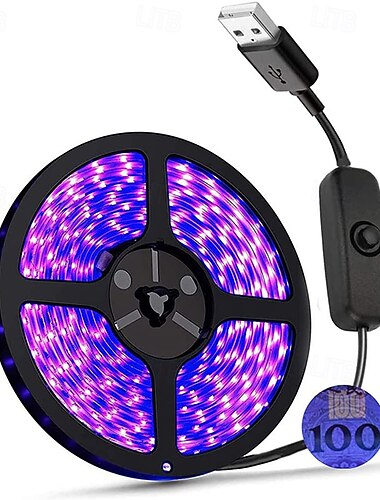  Bandes lumineuses LED 0,5 m, 1 m, 2 m, 2,5 m, 3 m, 4 m, 5 m, 30/60/120/150/180/240/300 LED, 1 pièce, alimentée par USB 5 V, bandes lumineuses LED haute densité pour l'extérieur, guirlandes lumineuses créatives violettes