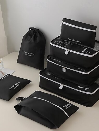  Kompressions-Packwürfel-Set zur Aufbewahrung von Reisegepäck und als platzsparender Organizer, 7-teilige Reisetaschen für Kleidung, Schuhe, Toilettenartikel, Make-up, digitales Zubehör, staubdichte