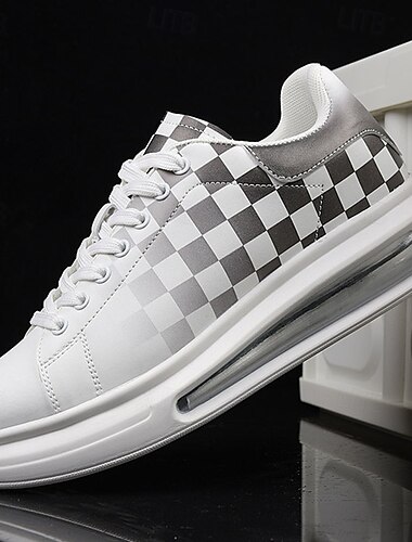  trendige weiß-grün karierte Herren-Sneaker mit gepolsterter Sohle – stylische Freizeitschuhe für Frühling und Sommer