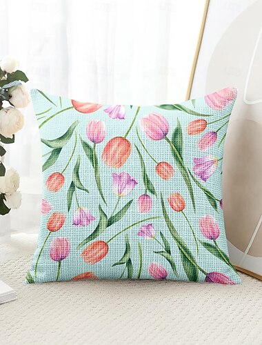  Blumen Tulpen dekorative Wurfkissenbezug 1PC weicher quadratischer Couchkissenbezug Kissenbezug für Schlafzimmer Wohnzimmer Sofa Stuhl