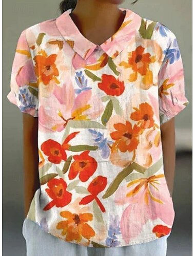  Damenbluse Floral Elegant Daily Stylish Kurzarm Hemd Kragen Reguläre Tops Arbeit Daily Urlaub Spitze Weiß Gelb Blau Orange Grün Sommer