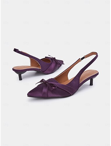  Lilafarbene Slingback-Kitten Heels mit Satinschleife für Damen – stilvolle Abendschuhe und romantische Verabredungen