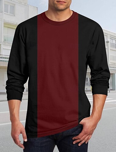  Per uomo Maglietta Camicia a Maniche Lunghe Manica Lunga Girocollo Primavera & Autunno Colore Solido / Tinta Unita Moda Designer Blocco di colore Vacanza Streetwear Uscire Blu scuro Rosso Marrone