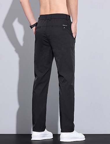  Men's Dress Pants Trousers Suit Pants Pocket Elastic Waist Plain Breathable Moisture Wicking Full Length Outdoor Business Casual Fashion Streetwear Black Khaki Micro-elastic
