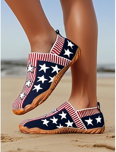  Femmes Chaussures plates Chaussures Flyknit Chaussures pieds nus Chaussures à coupe large Quotidien Jour de l'indépendance Voyage Etoile Drapeau Américain Couleur Contrastée Talon plat Bout Rond