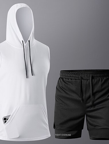  Herr Träningsoverall T-shirt och shorts till jogging 2 st Ledigt Långärmad Andningsfunktion Mjuk Kondition Gymträning Löpning Sportkläder Sportkläder Solid färg Svart Vit Armégrön