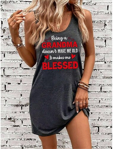  Anyák napja Női Mini ruha A vonalú ruha nyári ruha Vállon kívüli ruha Buli Alkalmi Napi Zsúr Alkalmi Laza öltözet Grafika Szöveg Ujjatlan U-alakú Fekete Szürke Nyár
