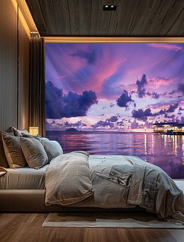  Landschaft Ozean Sonnenuntergang Hängender Wandteppich Wandkunst Großer Wandteppich Wanddekor Fotografie Hintergrund Decke Vorhang Haus Schlafzimmer Wohnzimmer Dekoration